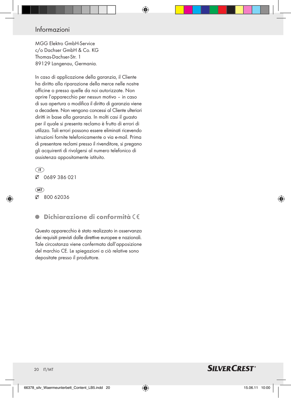 Informazioni, Dichiarazione di conformità | Silvercrest Luxury Heated Mattress Pad User Manual | Page 16 / 40