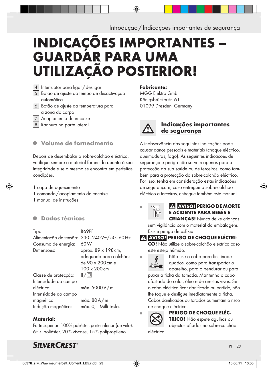Introdução / indicações importantes de segurança | Silvercrest Luxury Heated Mattress Pad User Manual | Page 19 / 40