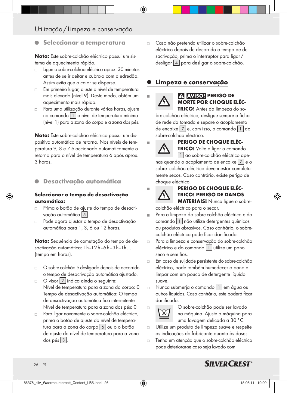 Utilização / limpeza e conservação, Seleccionar a temperatura, Desactivação automática | Limpeza e conservação | Silvercrest Luxury Heated Mattress Pad User Manual | Page 22 / 40
