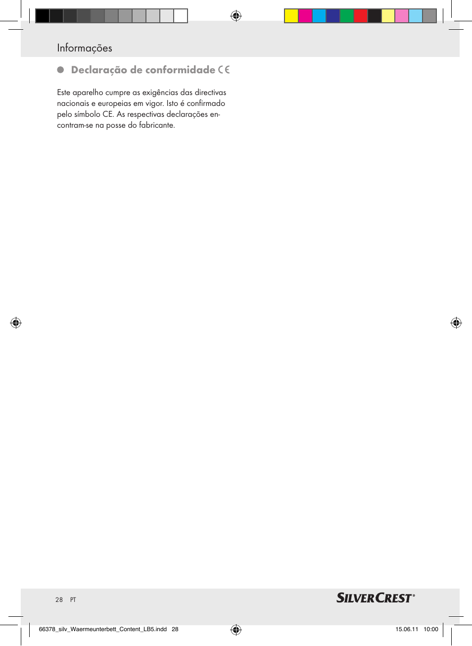 Informações, Declaração de conformidade | Silvercrest Luxury Heated Mattress Pad User Manual | Page 24 / 40