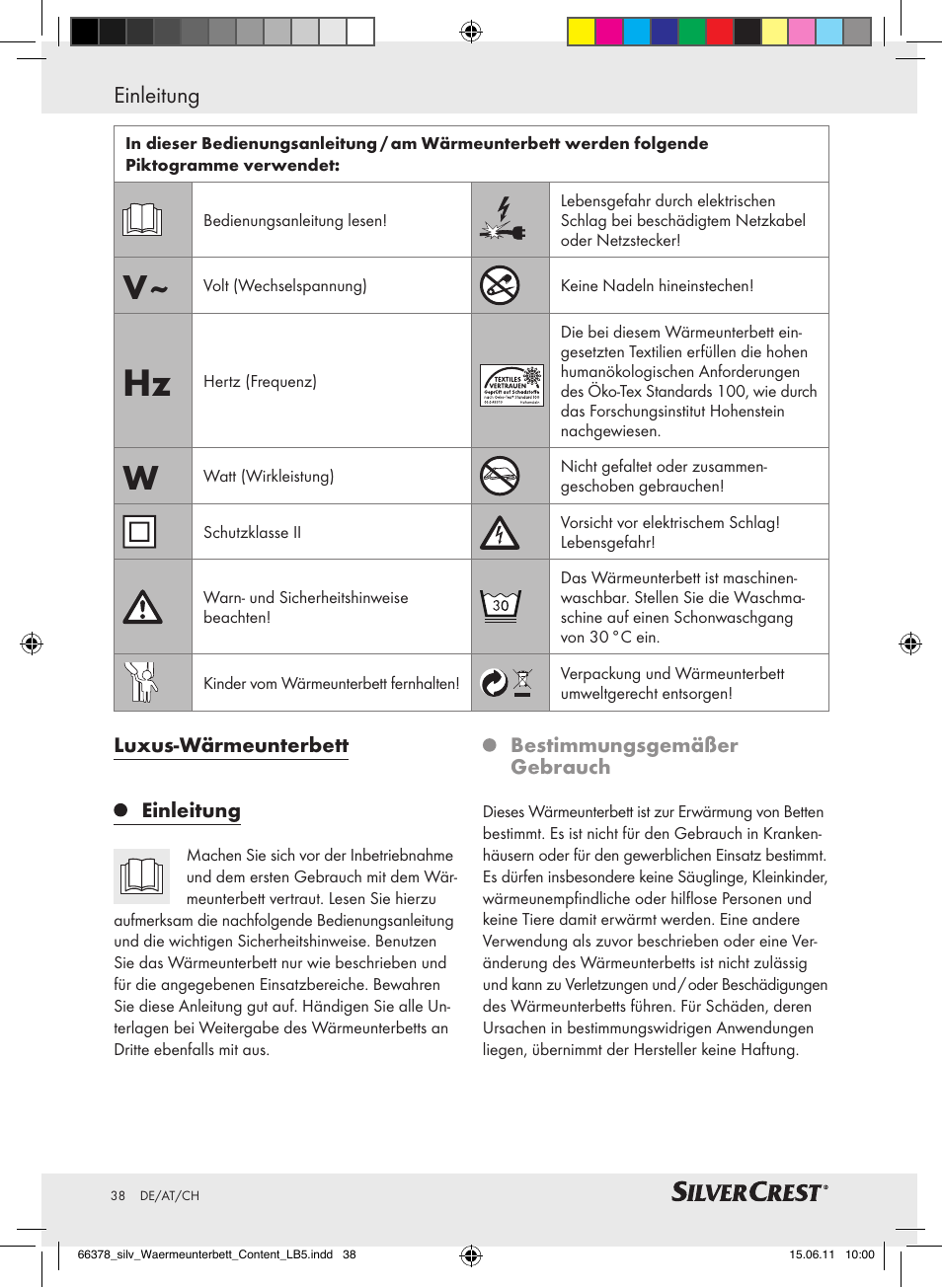 Einleitung | Silvercrest Luxury Heated Mattress Pad User Manual | Page 34 / 40