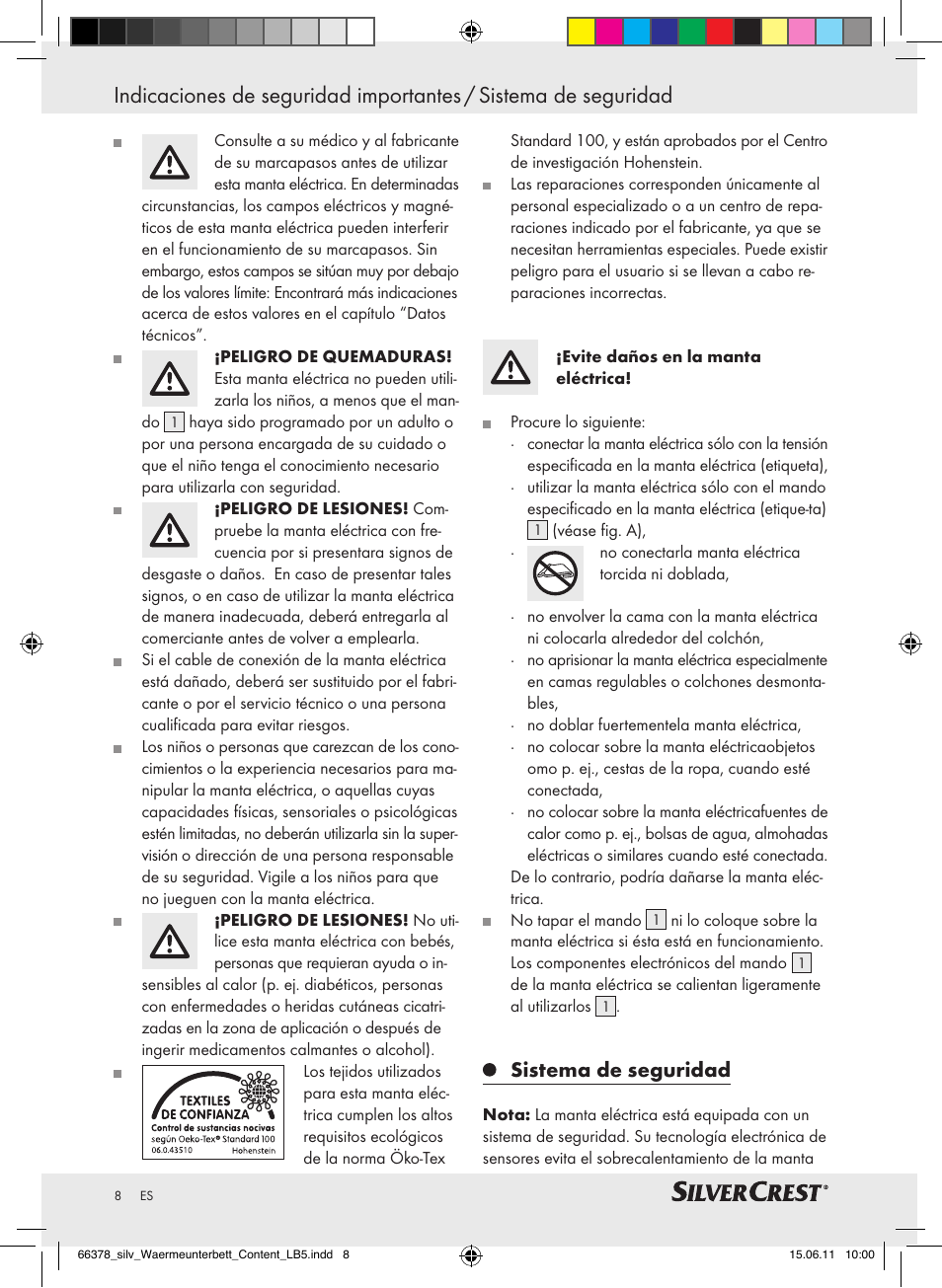 Sistema de seguridad | Silvercrest Luxury Heated Mattress Pad User Manual | Page 4 / 40