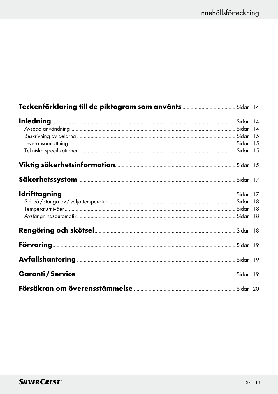 Innehållsförteckning | Silvercrest SRNH 100 C2 User Manual | Page 13 / 57