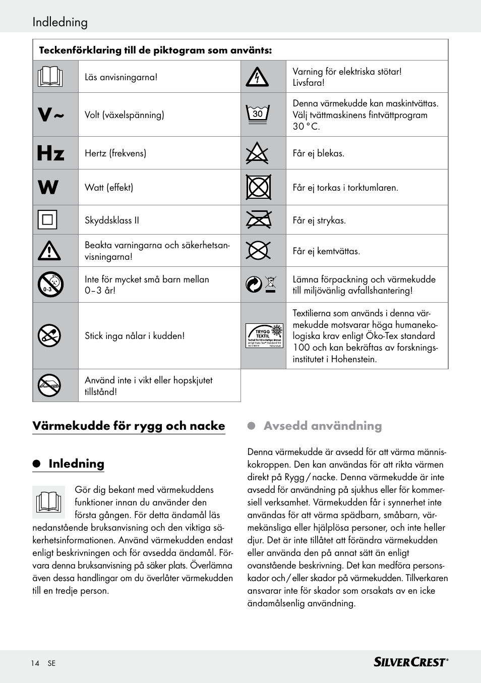 Värmekudde för rygg och nacke inledning, Avsedd användning | Silvercrest SRNH 100 C2 User Manual | Page 14 / 57