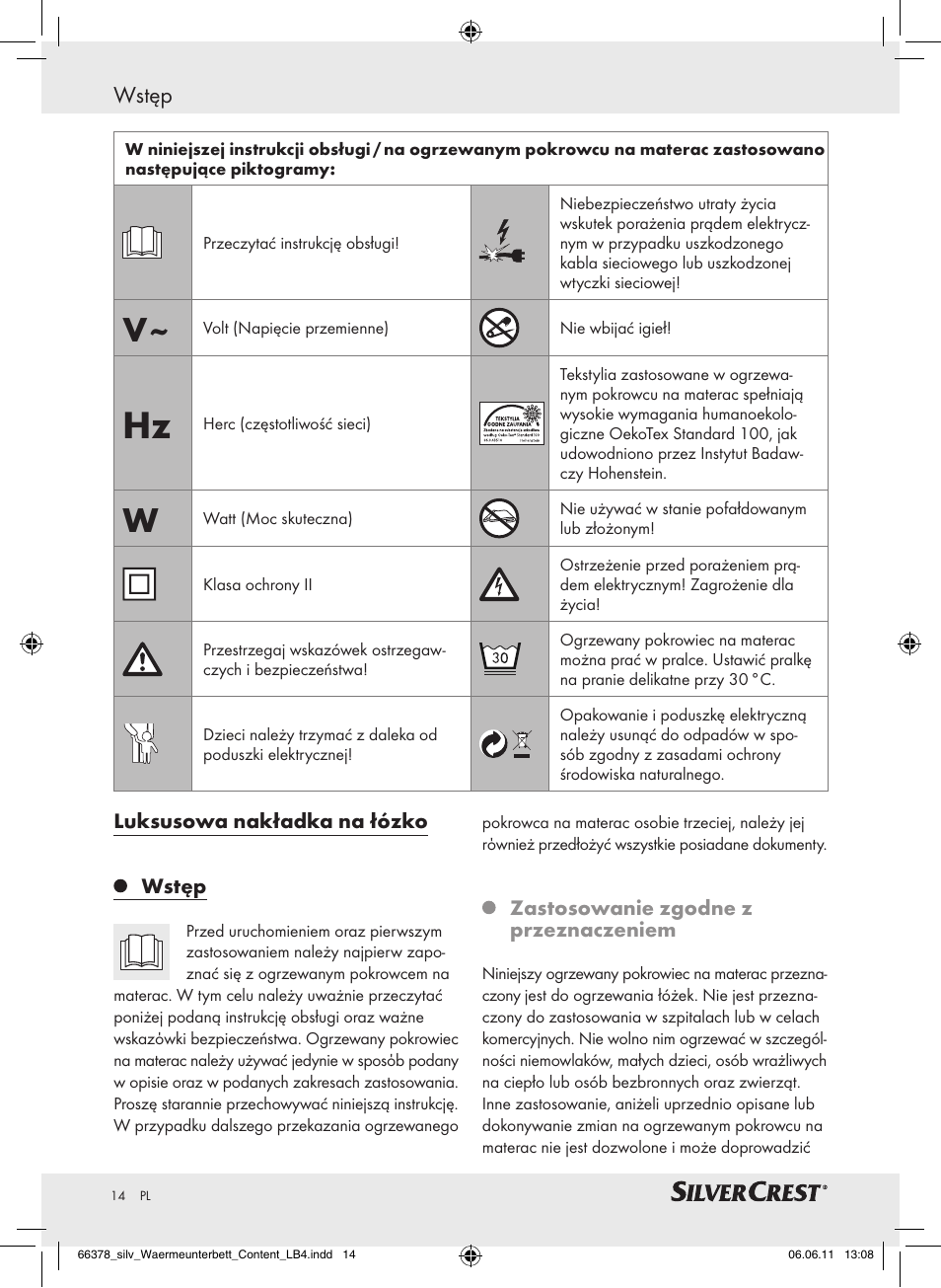 Wstęp | Silvercrest Luxury Heated Mattress Pad User Manual | Page 10 / 58