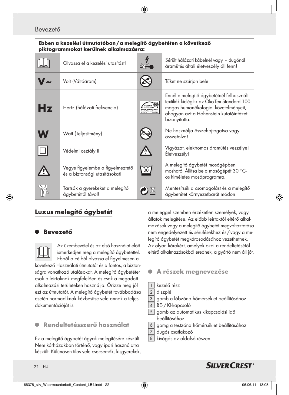 Bevezető | Silvercrest Luxury Heated Mattress Pad User Manual | Page 18 / 58