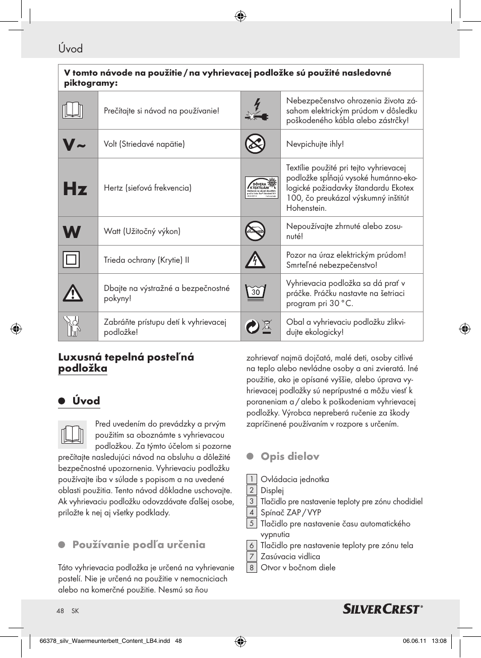 Úvod | Silvercrest Luxury Heated Mattress Pad User Manual | Page 44 / 58