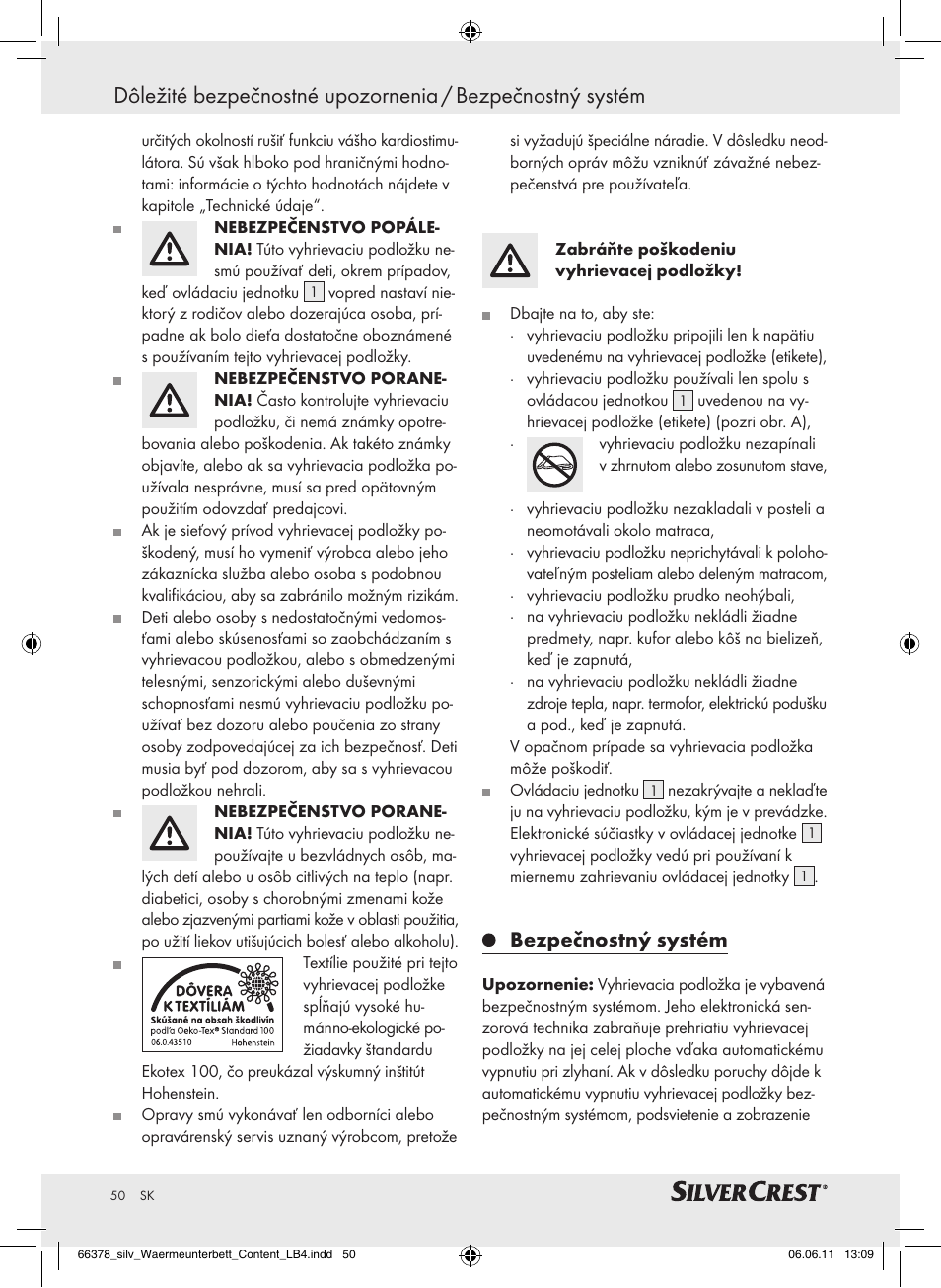 Bezpečnostný systém | Silvercrest Luxury Heated Mattress Pad User Manual | Page 46 / 58