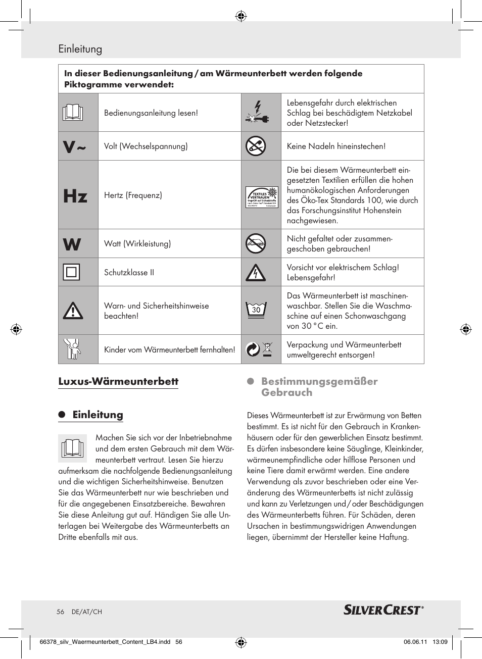 Einleitung | Silvercrest Luxury Heated Mattress Pad User Manual | Page 52 / 58