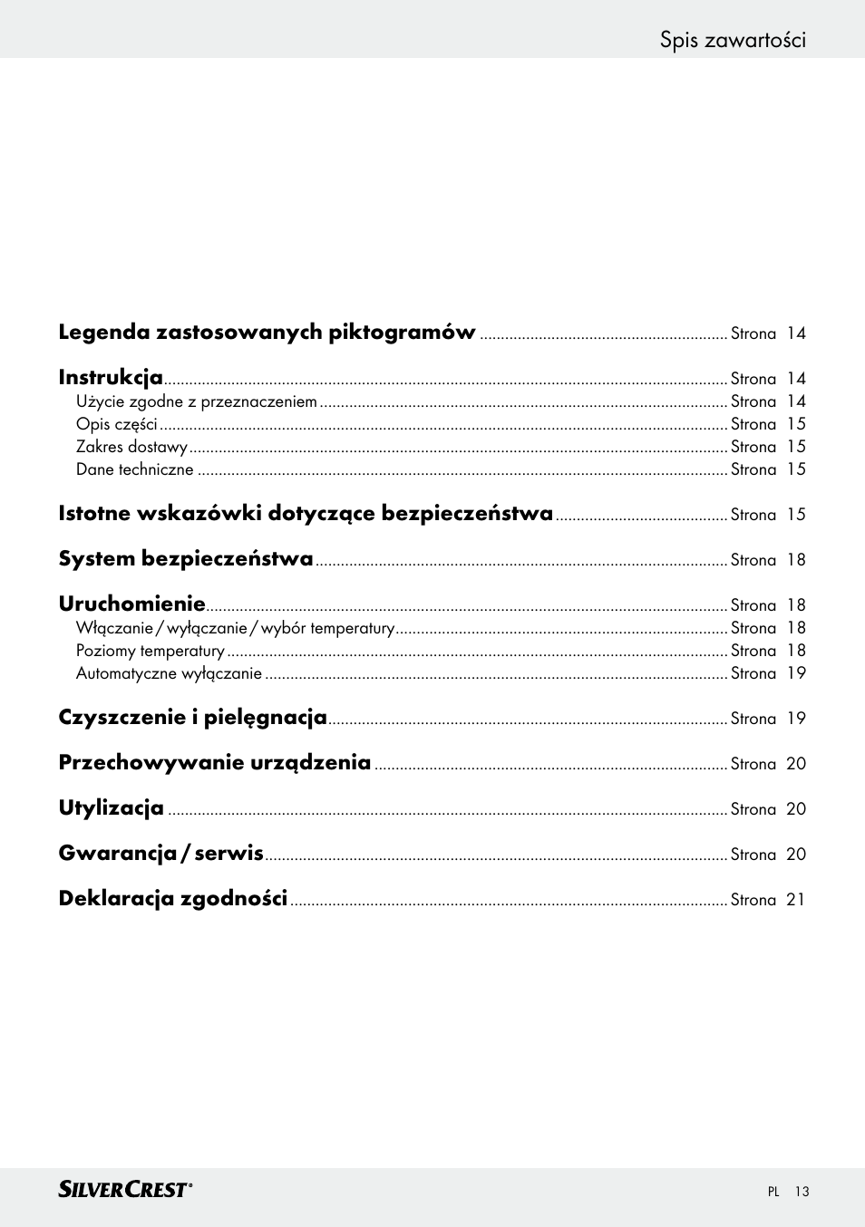 Spis zawartości | Silvercrest SRNH 100 C2 User Manual | Page 13 / 55