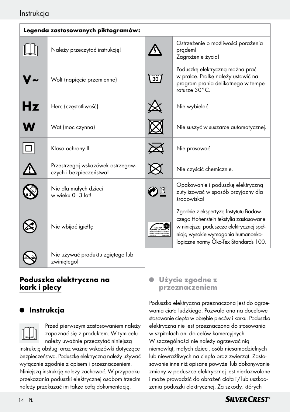 Poduszka elektryczna na kark i plecy instrukcja, Użycie zgodne z przeznaczeniem | Silvercrest SRNH 100 C2 User Manual | Page 14 / 55