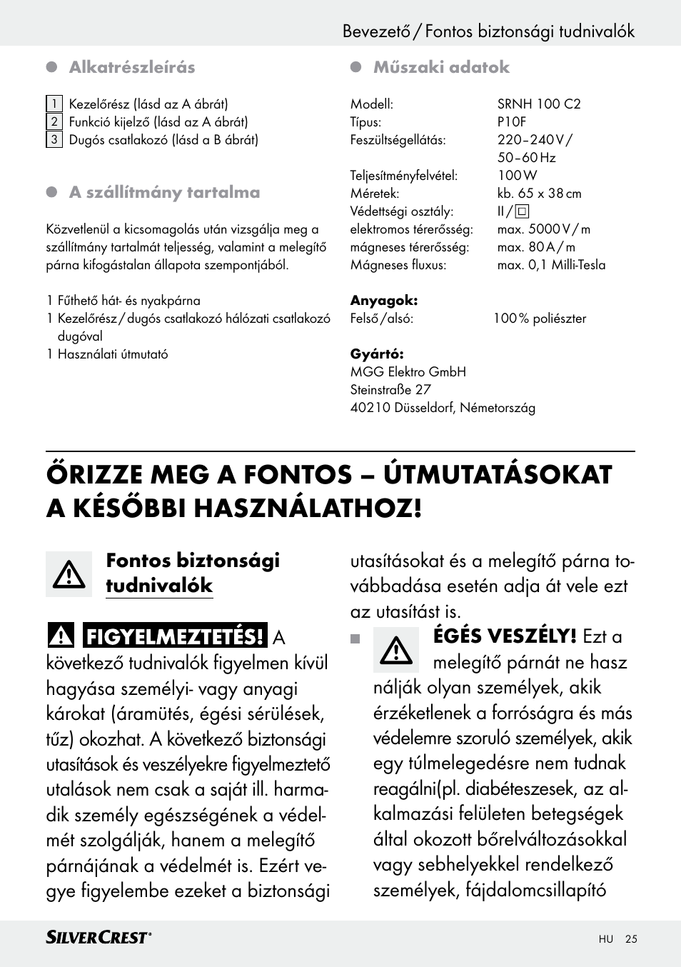 Bevezető / fontos biztonsági tudnivalók bevezető | Silvercrest SRNH 100 C2 User Manual | Page 25 / 55