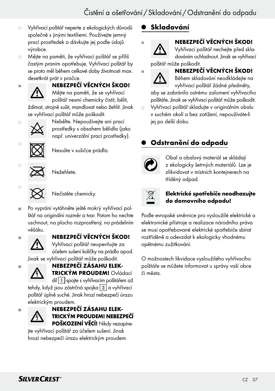 Skladování, Odstranění do odpadu | Silvercrest SRNH 100 C2 User Manual | Page 37 / 55