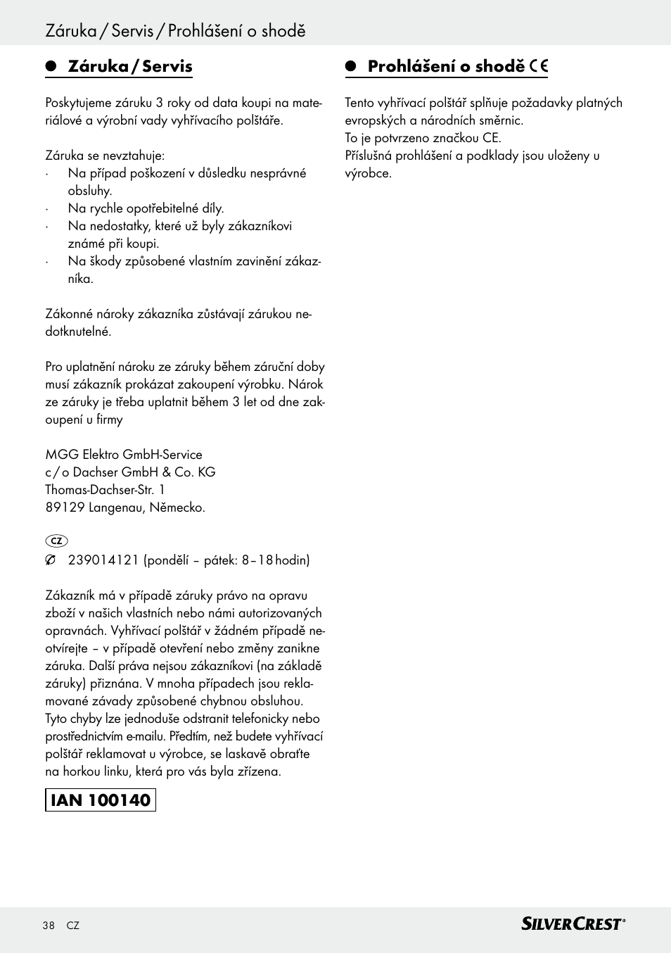 Silvercrest SRNH 100 C2 User Manual | Page 38 / 55