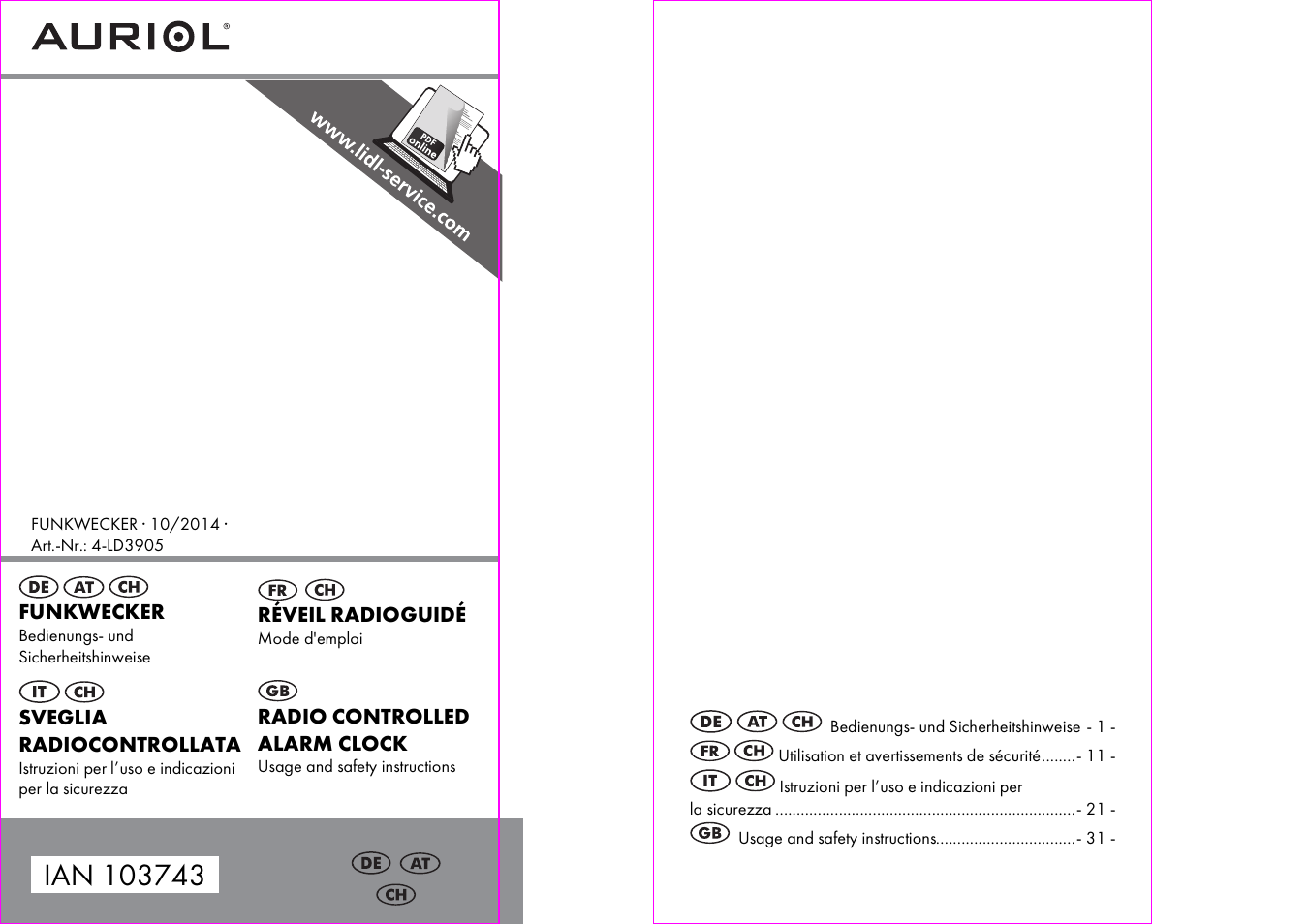 Silvercrest 4-LD3905 User Manual | 21 pages
