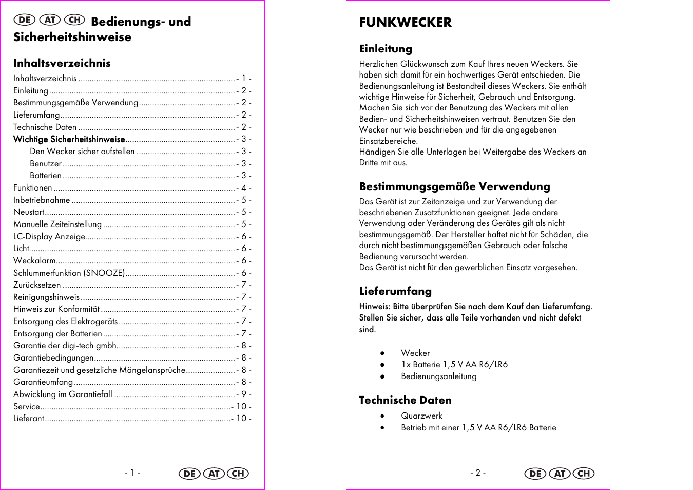 Funkwecker, Bedienungs- und sicherheitshinweise | Silvercrest 4-LD3905 User Manual | Page 2 / 21