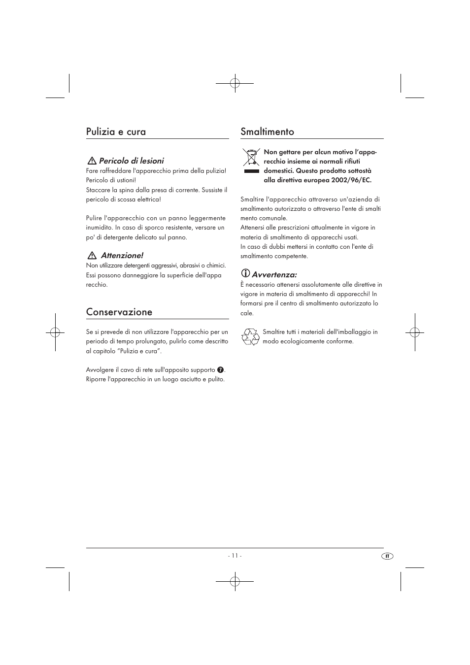 Pulizia e cura, Conservazione, Smaltimento | Silvercrest SOR 2600 A1 User Manual | Page 13 / 32