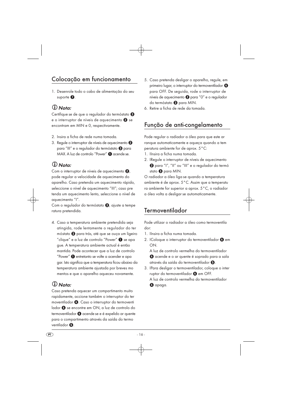 Colocação em funcionamento, Função de anti-congelamento, Termoventilador | Nota | Silvercrest SOR 2600 A1 User Manual | Page 18 / 32