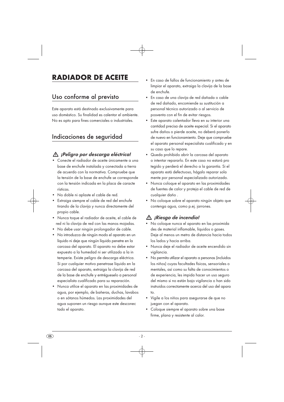 Radiador de aceite, Uso conforme al previsto, Indicaciones de seguridad | Peligro por descarga eléctrica, Riesgo de incendio | Silvercrest SOR 2600 A1 User Manual | Page 4 / 32