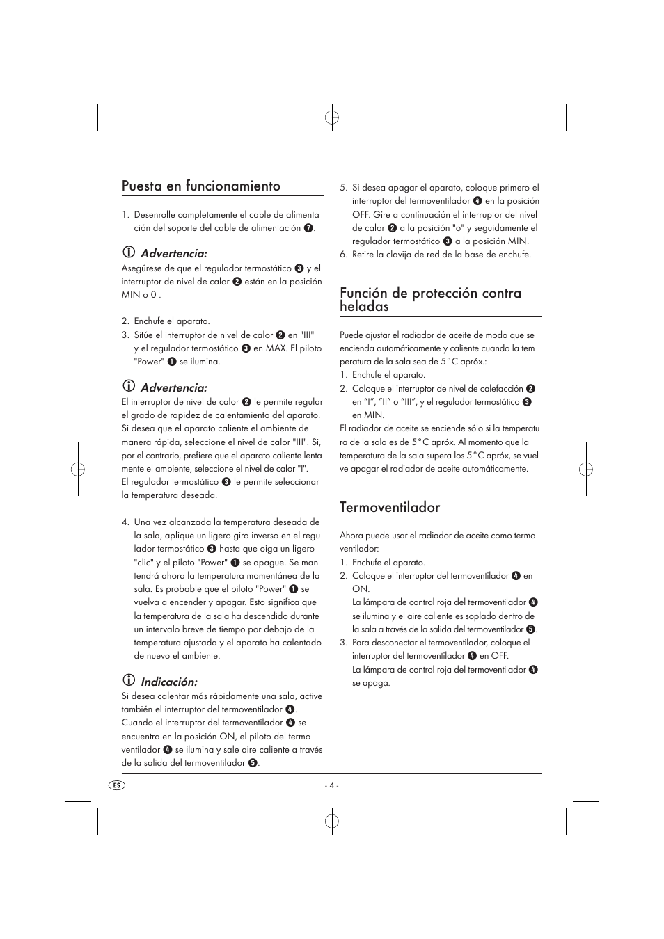 Puesta en funcionamiento, Función de protección contra heladas, Termoventilador | Advertencia, Indicación | Silvercrest SOR 2600 A1 User Manual | Page 6 / 32