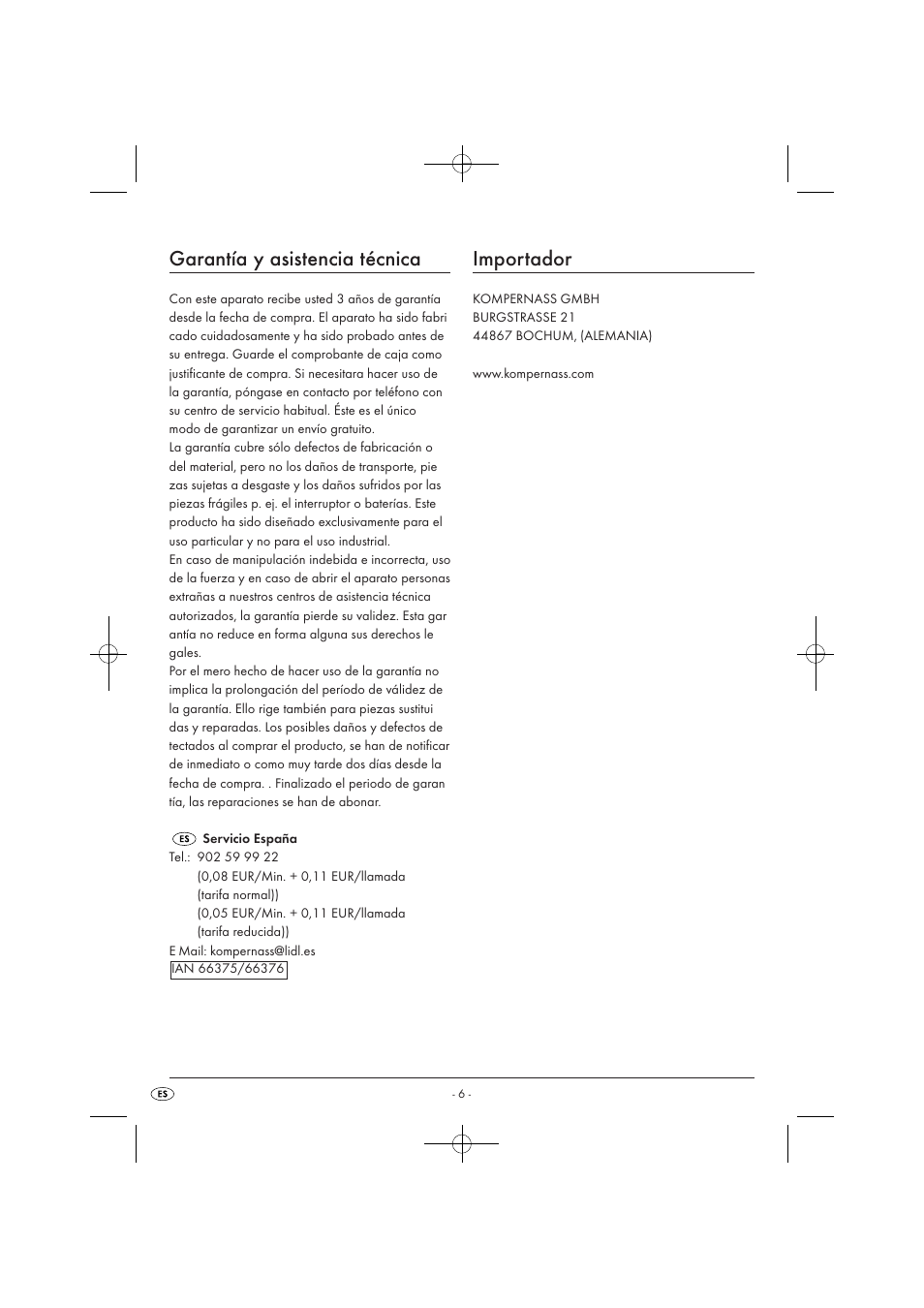 Garantía y asistencia técnica, Importador | Silvercrest SOR 2600 A1 User Manual | Page 8 / 32