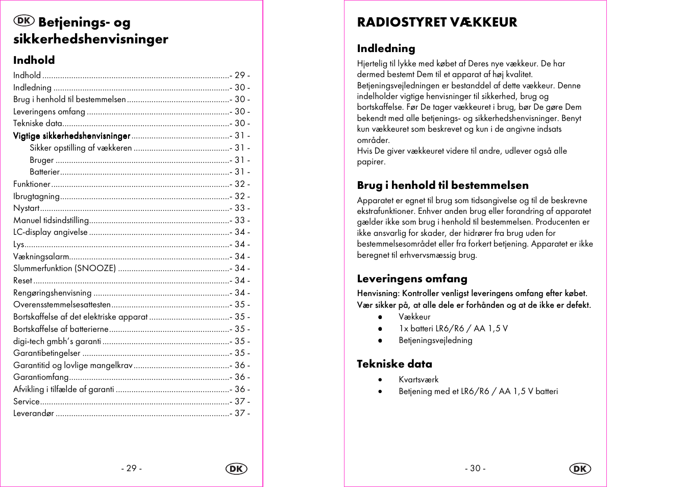 Betjenings- og sikkerhedshenvisninger, Radiostyret vækkeur | Silvercrest 4-LD3905 User Manual | Page 16 / 36