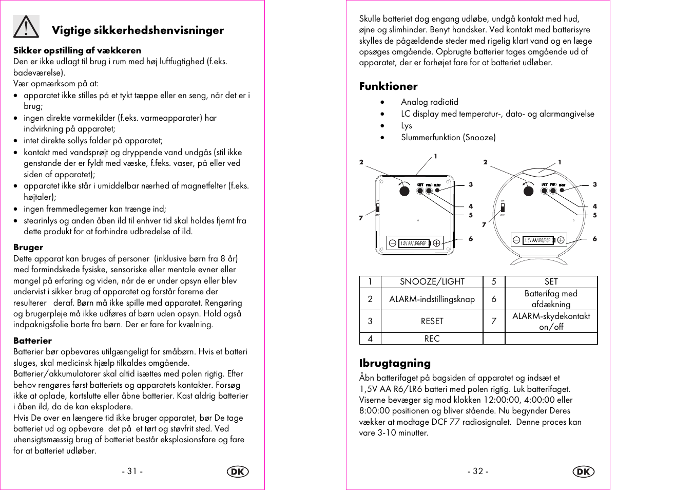 Vigtige sikkerhedshenvisninger, Funktioner, Ibrugtagning | Silvercrest 4-LD3905 User Manual | Page 17 / 36