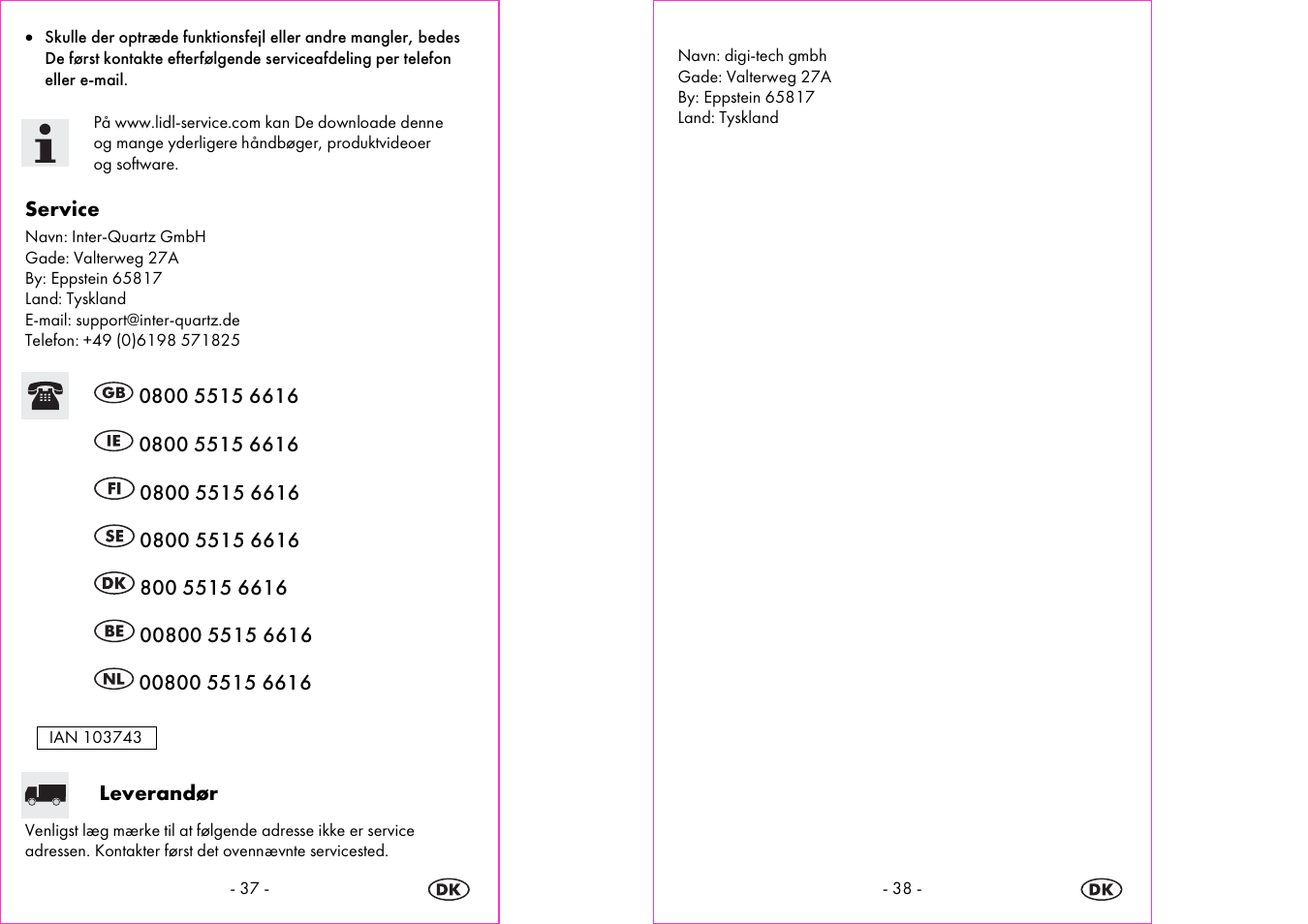 Silvercrest 4-LD3905 User Manual | Page 20 / 36