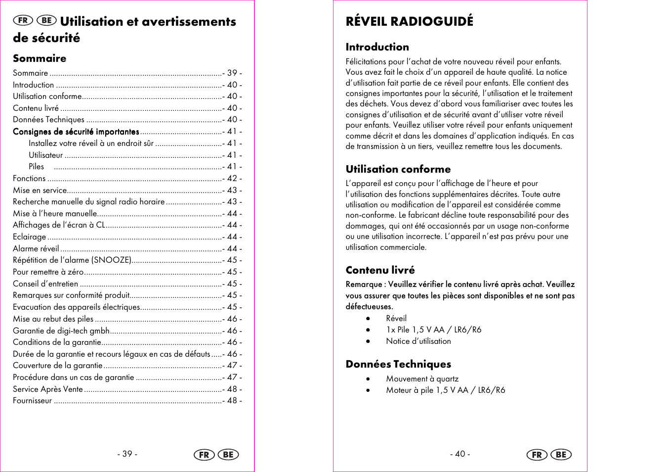 Utilisation et avertissements de sécurité, Réveil radioguidé | Silvercrest 4-LD3905 User Manual | Page 21 / 36