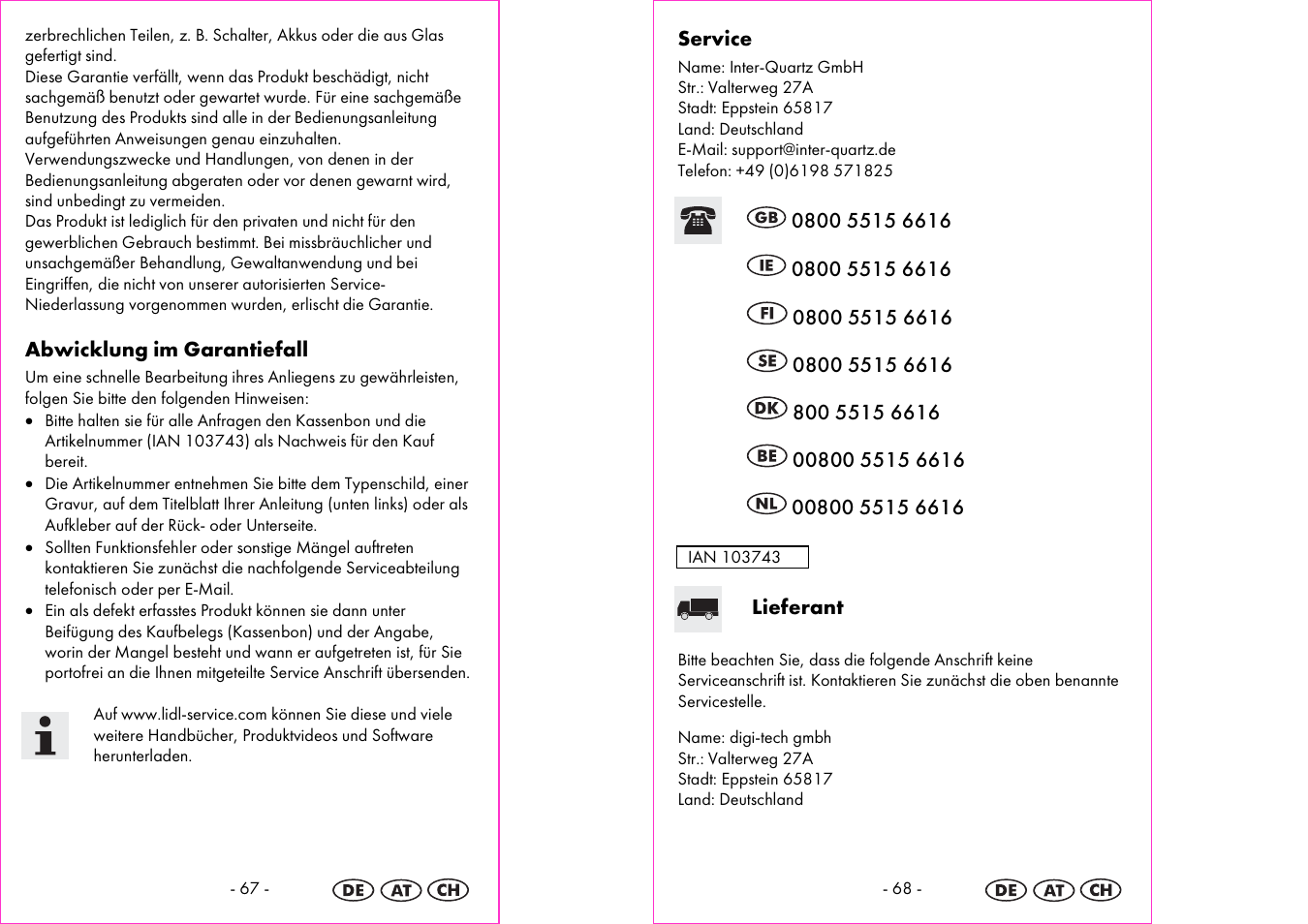 Abwicklung im garantiefall, Service, Lieferant | Silvercrest 4-LD3905 User Manual | Page 35 / 36