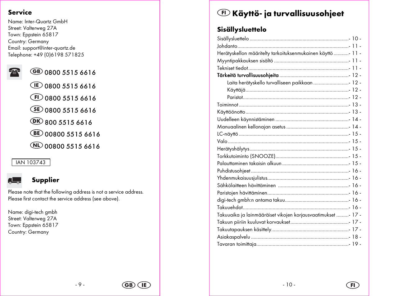 Käyttö- ja turvallisuusohjeet | Silvercrest 4-LD3905 User Manual | Page 6 / 36