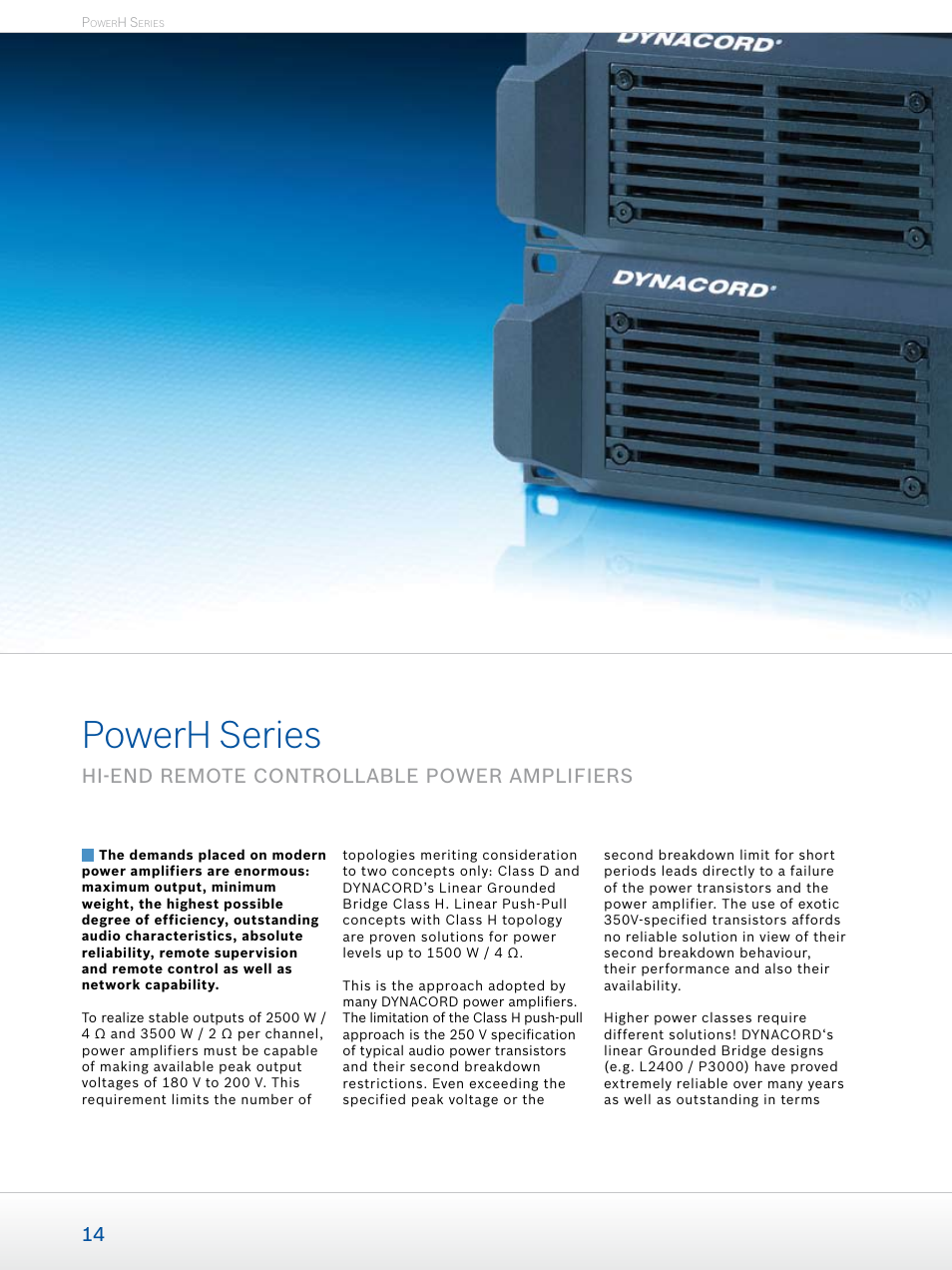 Powerh series, Hi-end remote controllable power amplifiers | Dynacord Professional Power Amplifiers User Manual | Page 14 / 72