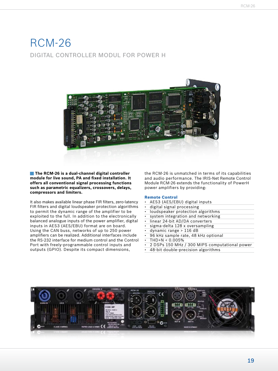 Rcm-26, Digital controller modul for power h | Dynacord Professional Power Amplifiers User Manual | Page 19 / 72