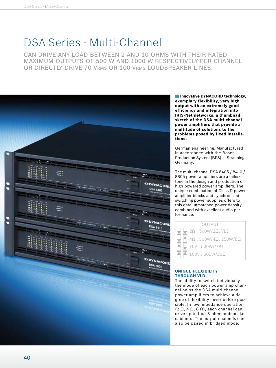 Dsa series - multi-channel, Or 100 v, Loudspeaker lines | Dynacord Professional Power Amplifiers User Manual | Page 40 / 72