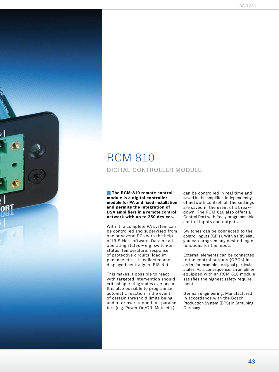 Rcm-810, Digital controller module | Dynacord Professional Power Amplifiers User Manual | Page 43 / 72
