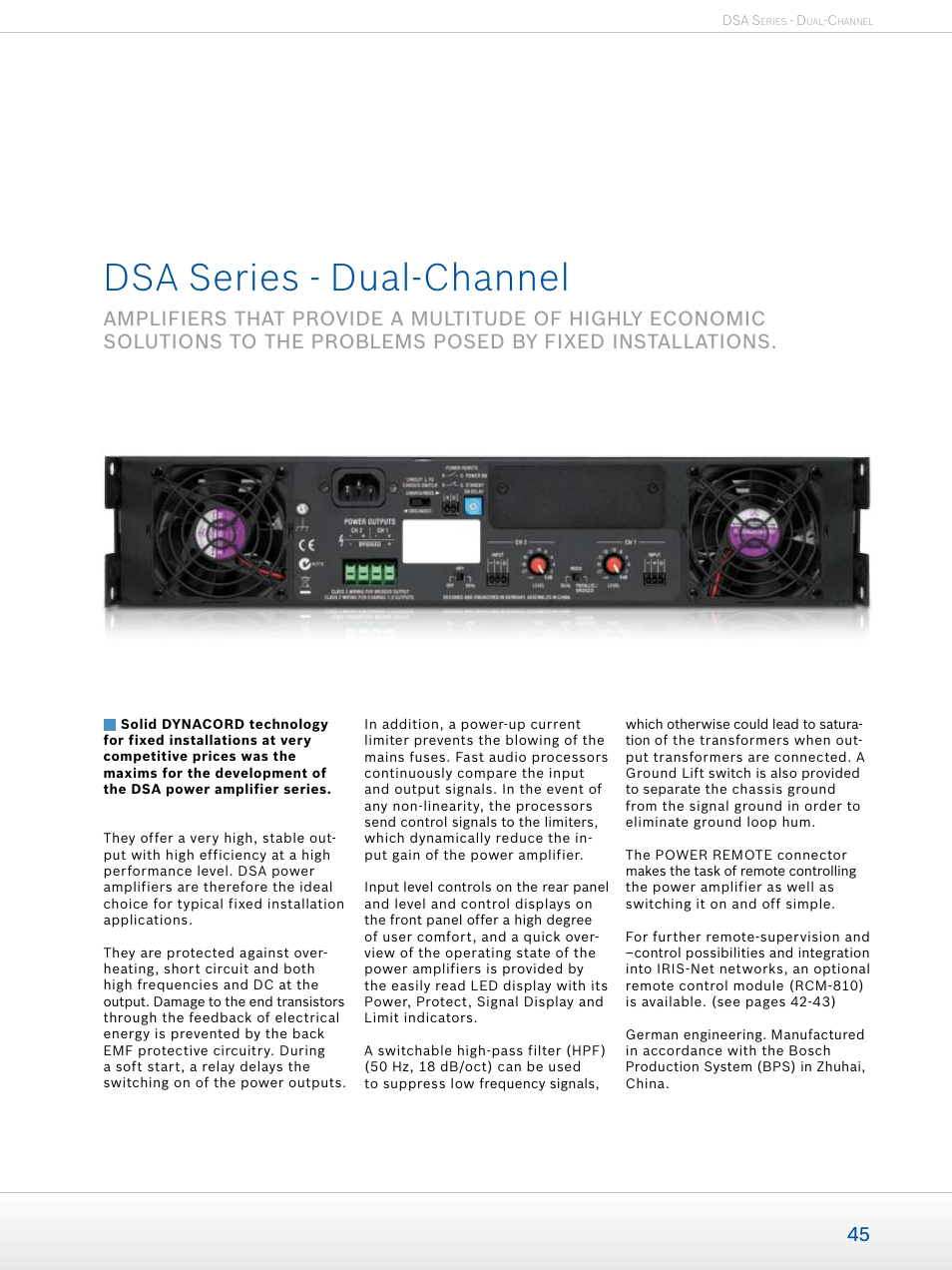 Dsa series - dual-channel | Dynacord Professional Power Amplifiers User Manual | Page 45 / 72