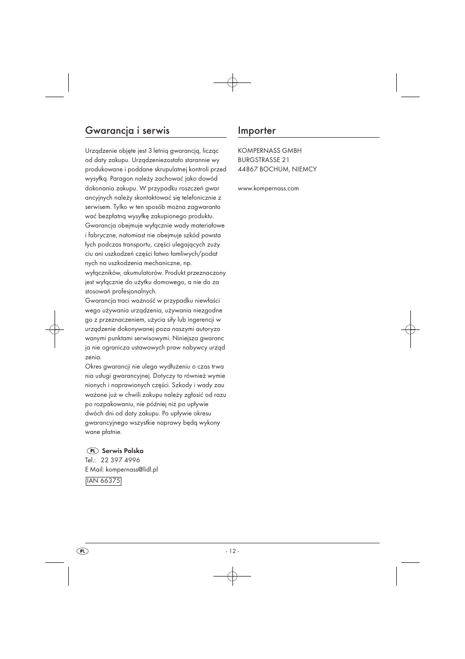 Gwarancja i serwis, Importer | Silvercrest SOR 2600 A1 User Manual | Page 14 / 44