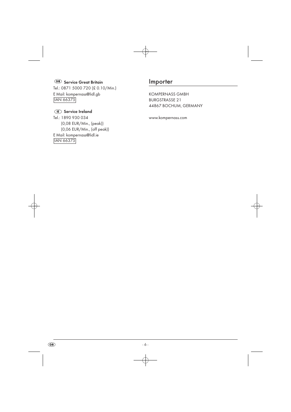 Importer | Silvercrest SOR 2600 A1 User Manual | Page 8 / 44