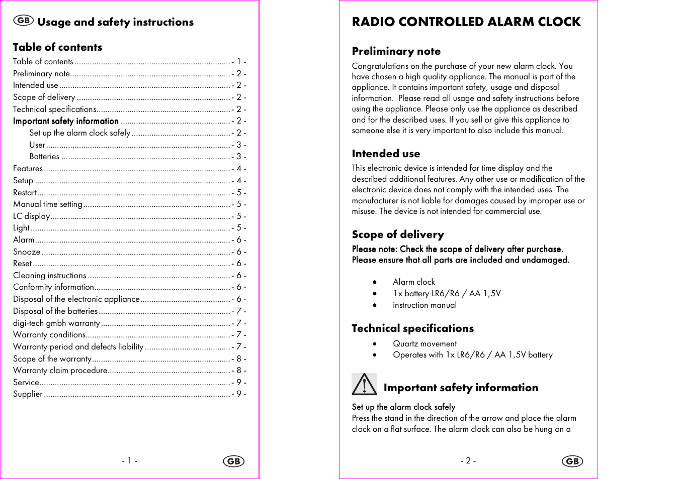 Radio controlled alarm clock | Silvercrest 4-LD3905 User Manual | Page 2 / 35