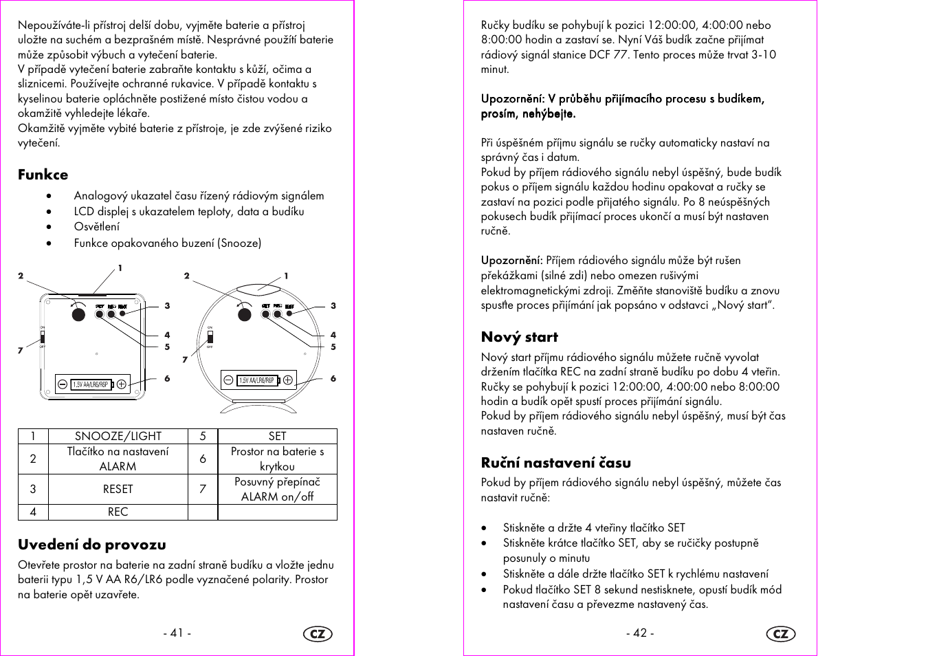 Funkce, Uvedení do provozu, Nový start | Ruční nastavení času | Silvercrest 4-LD3905 User Manual | Page 22 / 35