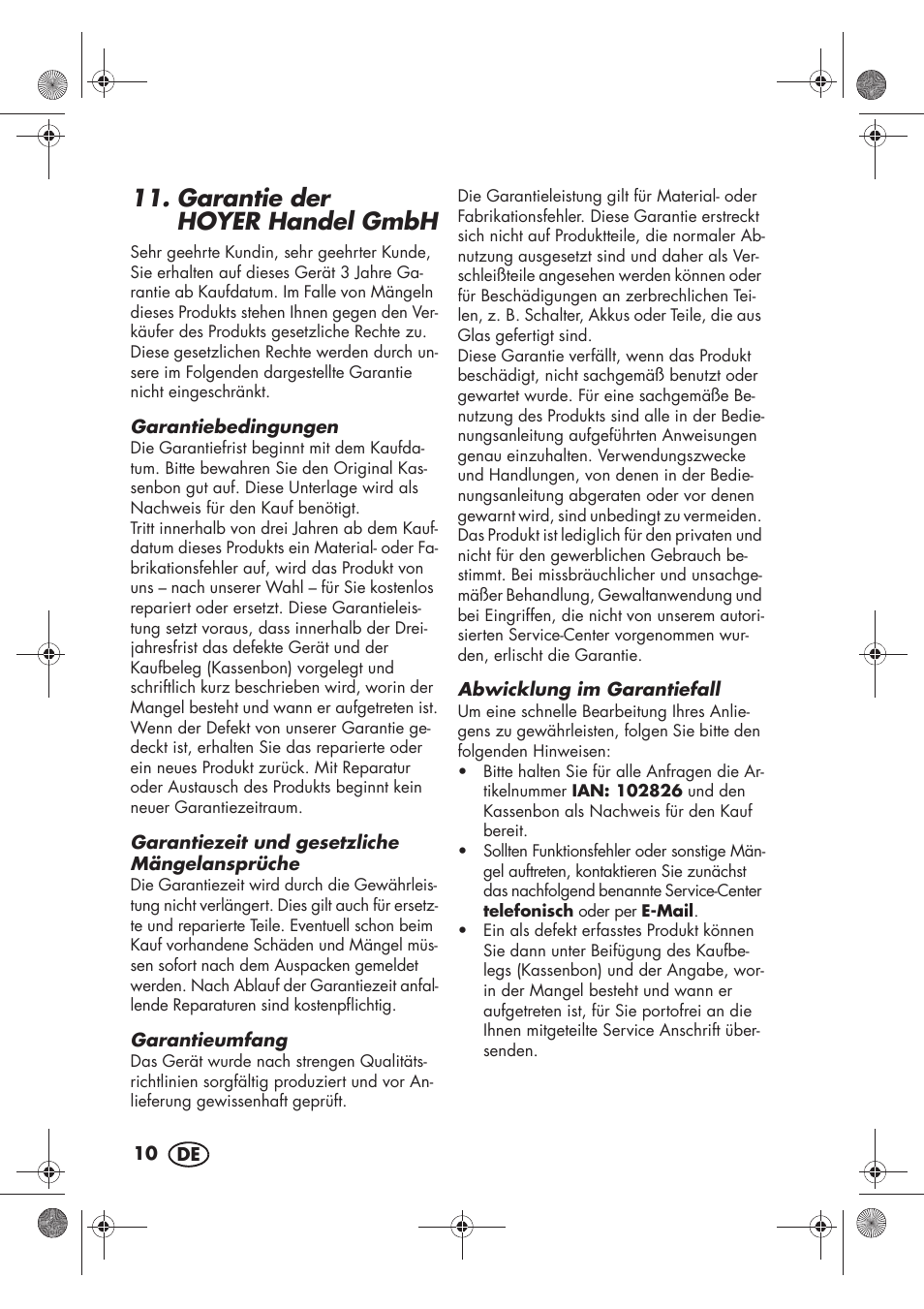 Garantie der hoyer|handel gmbh | Silvercrest SHTR 2200 D2 User Manual | Page 12 / 46