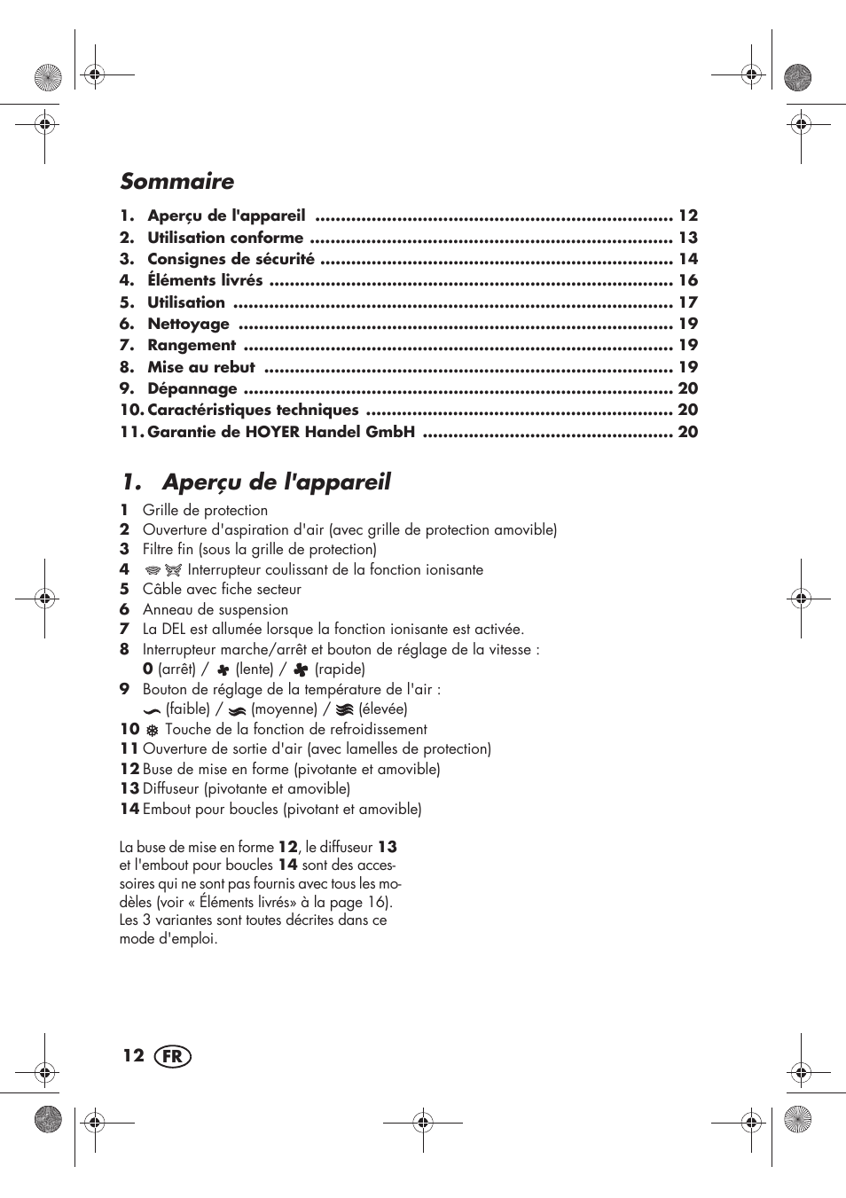 Sommaire, Aperçu de l'appareil | Silvercrest SHTR 2200 D2 User Manual | Page 14 / 46