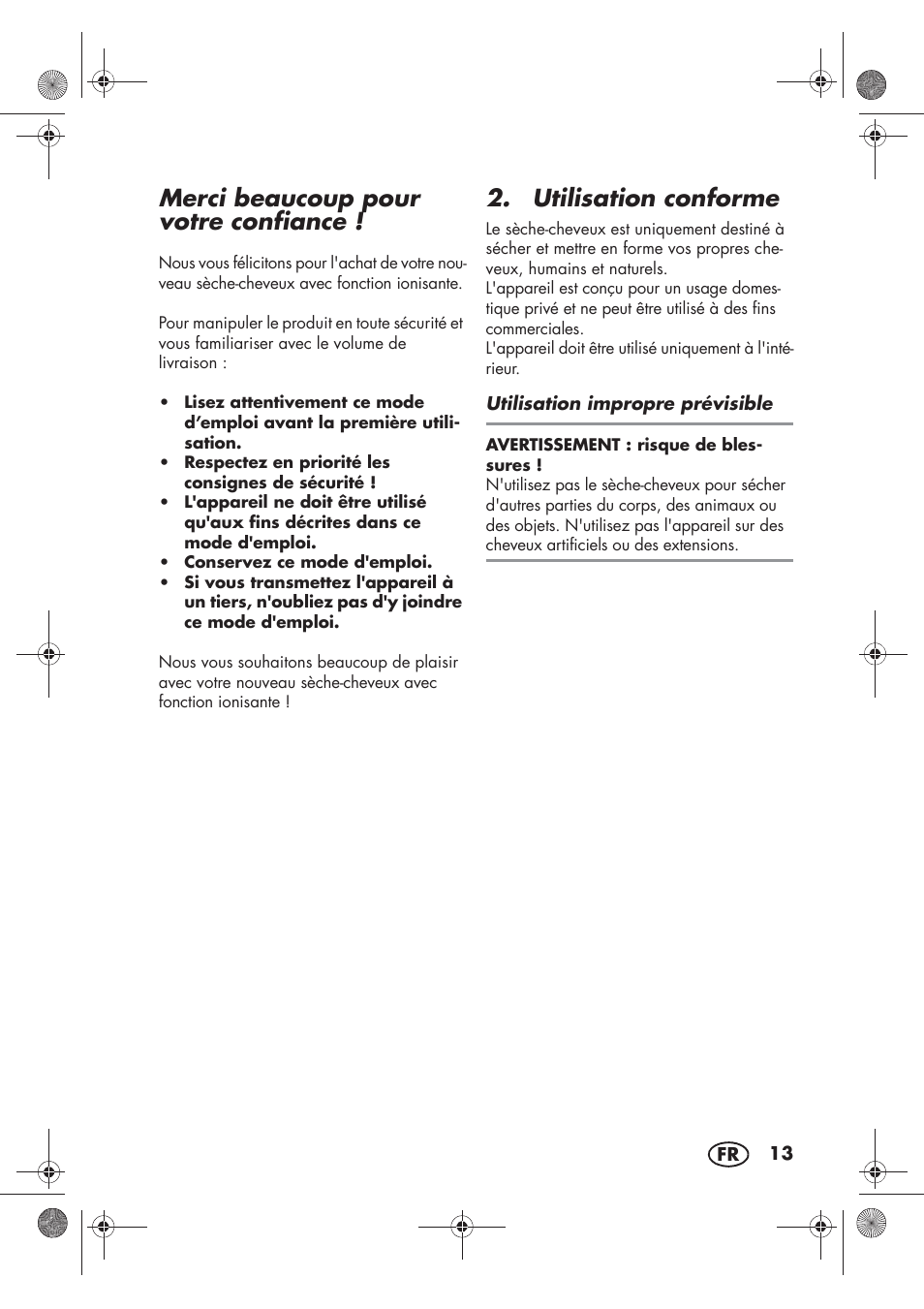 Merci beaucoup pour votre confiance, Utilisation conforme | Silvercrest SHTR 2200 D2 User Manual | Page 15 / 46
