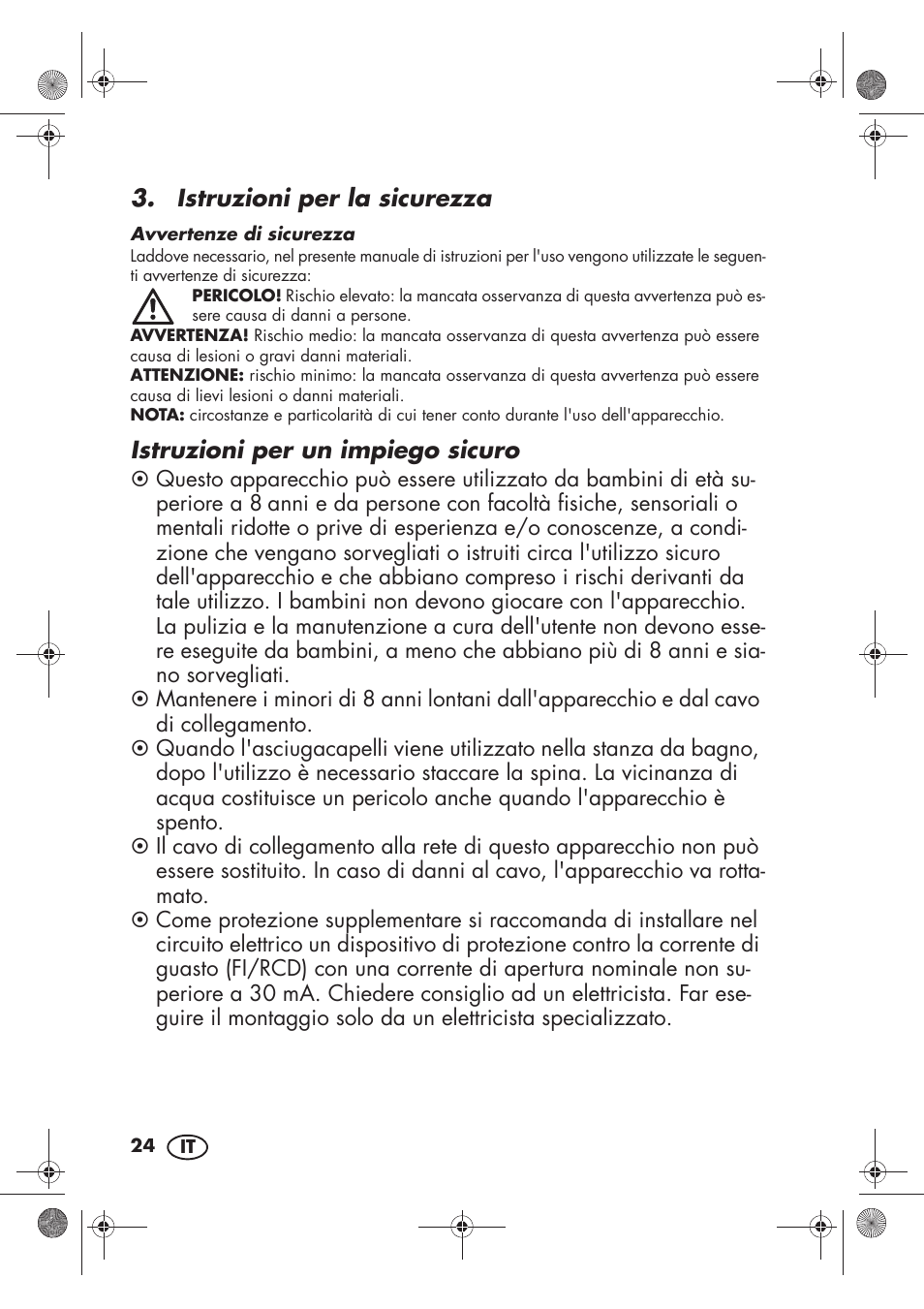 Istruzioni per la sicurezza, Istruzioni per un impiego sicuro | Silvercrest SHTR 2200 D2 User Manual | Page 26 / 46