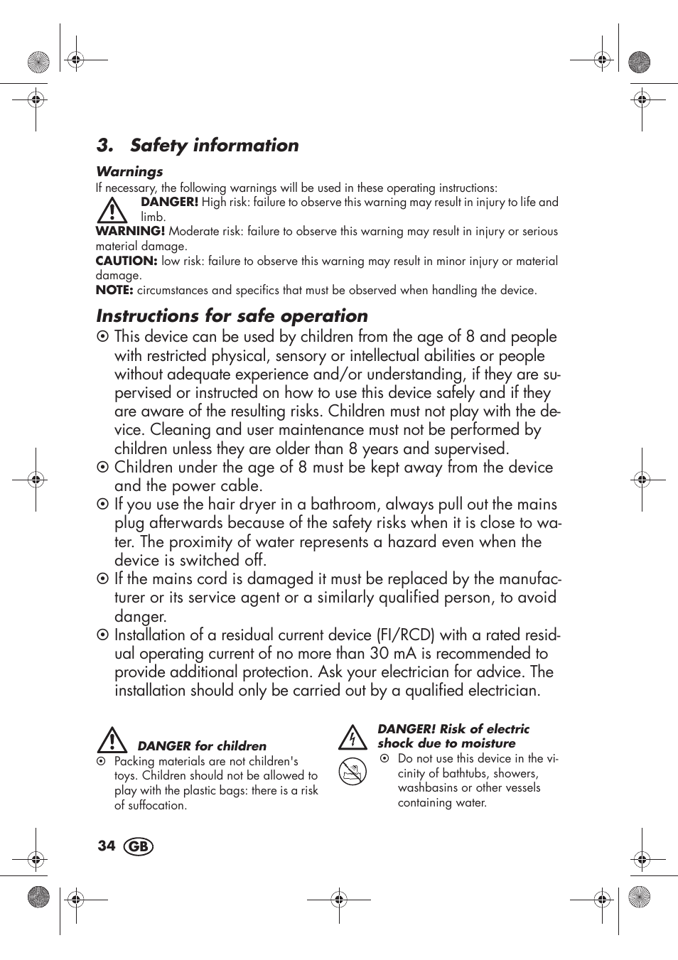 Safety information, Instructions for safe operation | Silvercrest SHTR 2200 D2 User Manual | Page 36 / 46