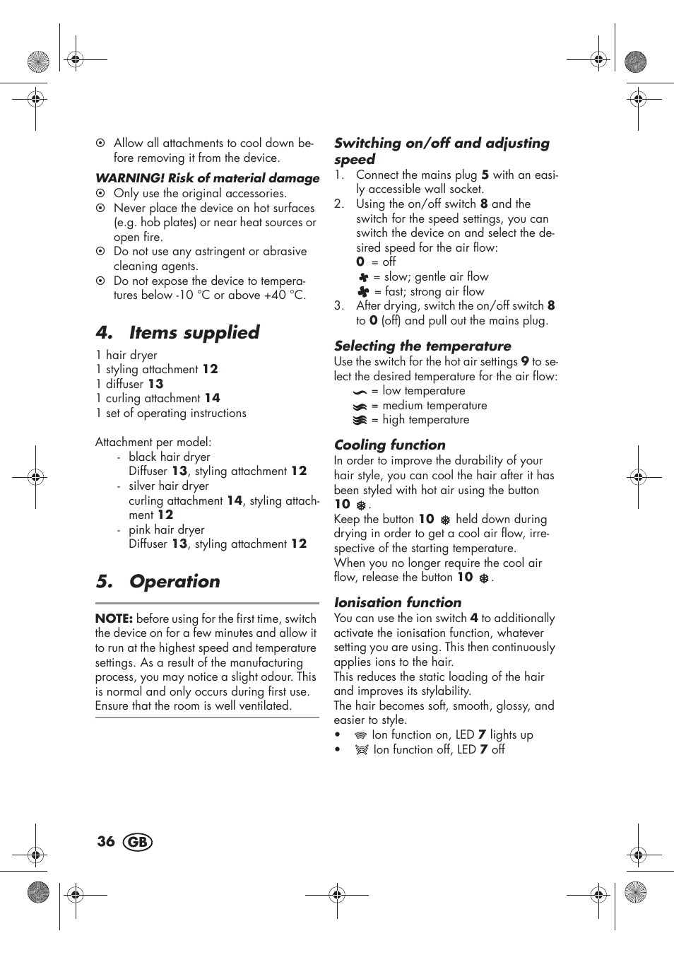 Items supplied, Operation | Silvercrest SHTR 2200 D2 User Manual | Page 38 / 46