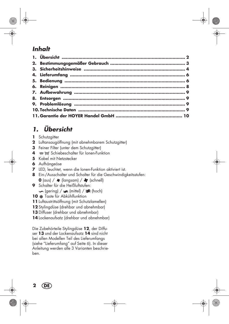 Inhalt, Übersicht | Silvercrest SHTR 2200 D2 User Manual | Page 4 / 46