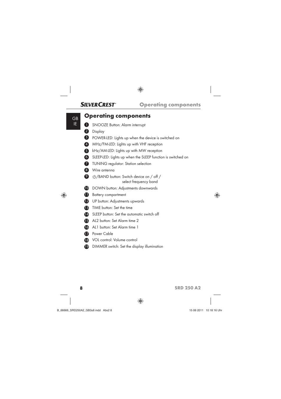 Operating components | Silvercrest SRD 250 A2 User Manual | Page 10 / 23