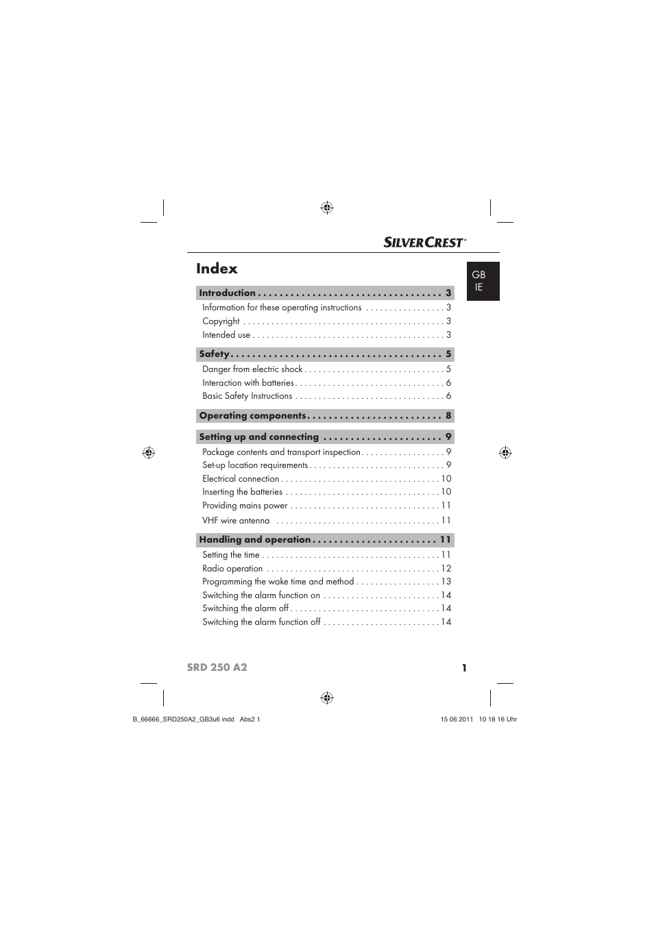 Index | Silvercrest SRD 250 A2 User Manual | Page 3 / 23