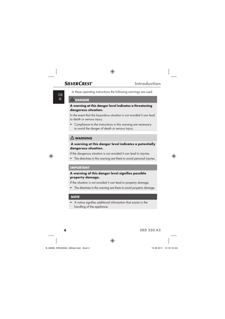 Introduction | Silvercrest SRD 250 A2 User Manual | Page 6 / 23